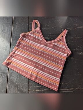 SO Striped Mauve Orange White Small Summer Tank Top Casual Chic Beach Y2K Vibe
